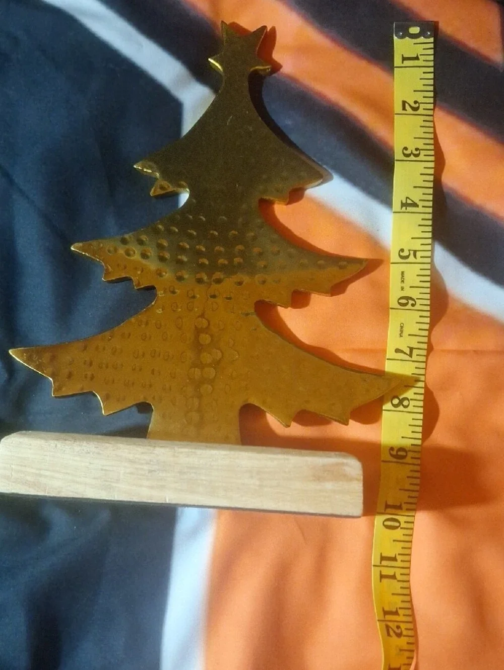 Gold Metal Christmas Tree Holiday Decor on Wood Base